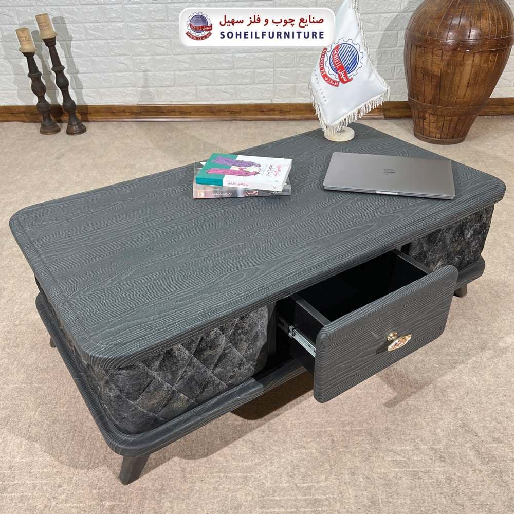 میز جلومبلی چوبی مدرن کشودار مدل پارچه ای سهیل — تصویر ۲