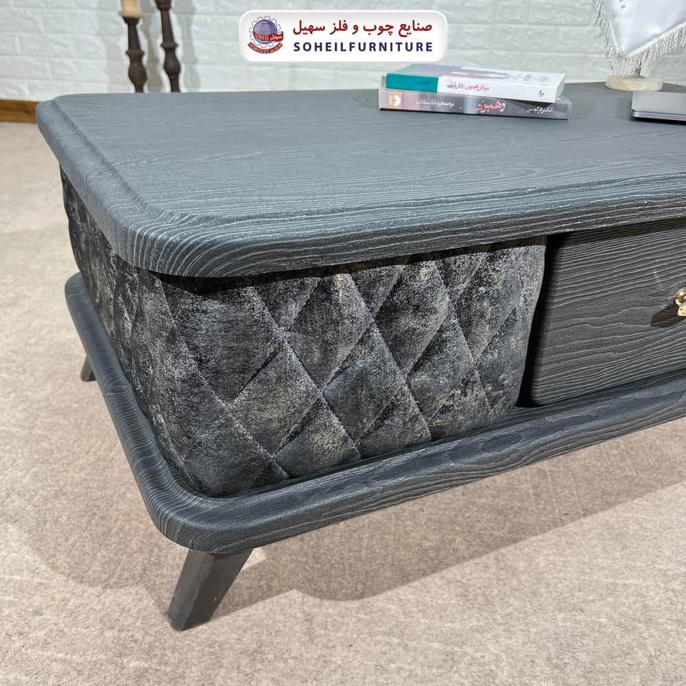 میز جلومبلی چوبی مدرن کشودار مدل پارچه ای سهیل — تصویر ۵