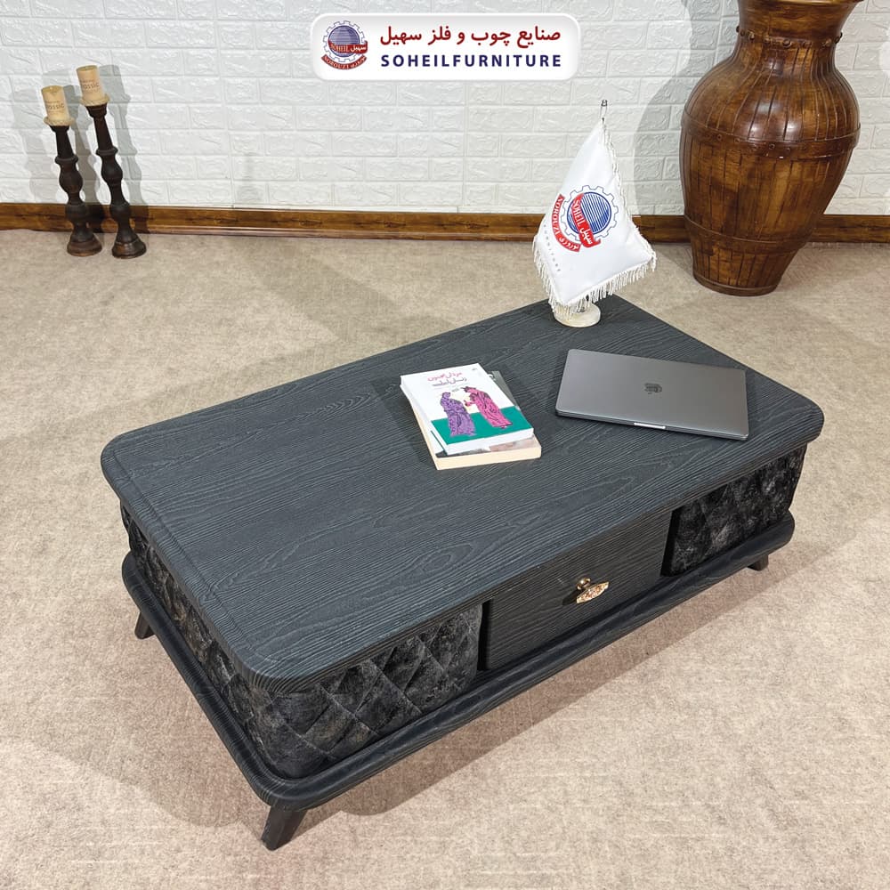میز جلومبلی چوبی مدرن کشودار مدل پارچه ای سهیل — تصویر ۳