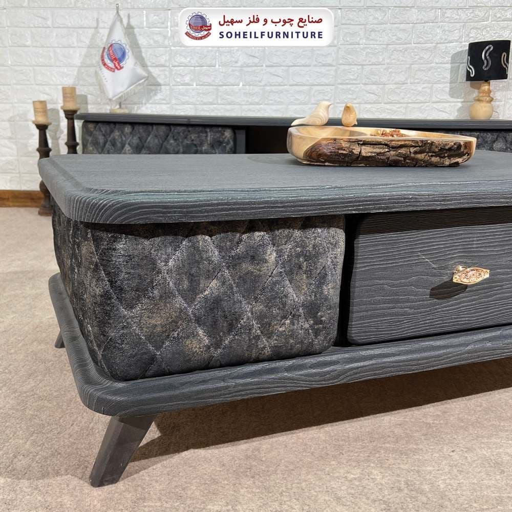 میز جلومبلی چوبی مدرن کشودار مدل پارچه ای سهیل — تصویر ۸