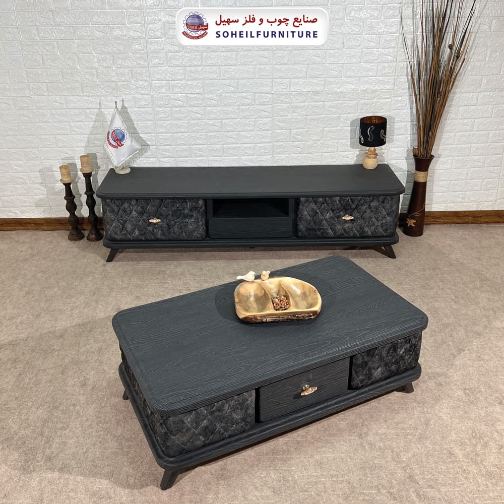 میز جلومبلی چوبی مدرن کشودار مدل پارچه ای سهیل — تصویر ۷