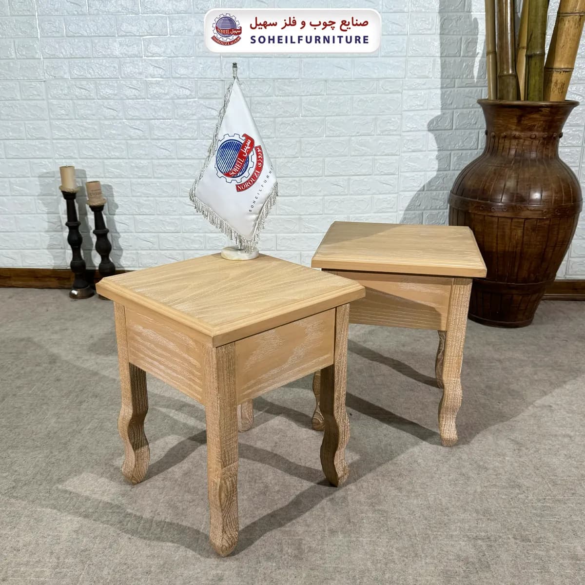 میز عسلی (بغل مبل) چوبی 142 جدید(روکش طبیعی چوب بلوط)
