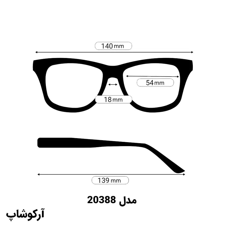 عینک زنانه با فریم مشکی رنگ، شکل چشم گربه‌ای، از جنس کائوچو و لنز بلوکات مدل 20388 — تصویر ۸