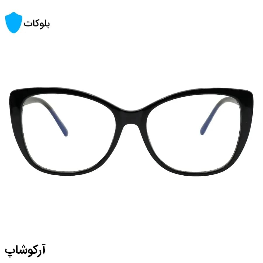 عینک زنانه با فریم مشکی رنگ، شکل چشم گربه‌ای، از جنس کائوچو و لنز بلوکات مدل 20388 — تصویر ۳
