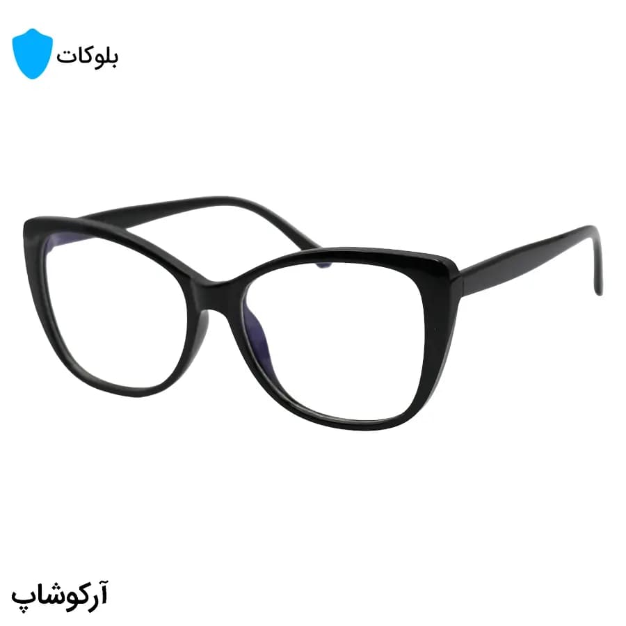 عینک زنانه با فریم مشکی رنگ، شکل چشم گربه‌ای، از جنس کائوچو و لنز بلوکات مدل 20388