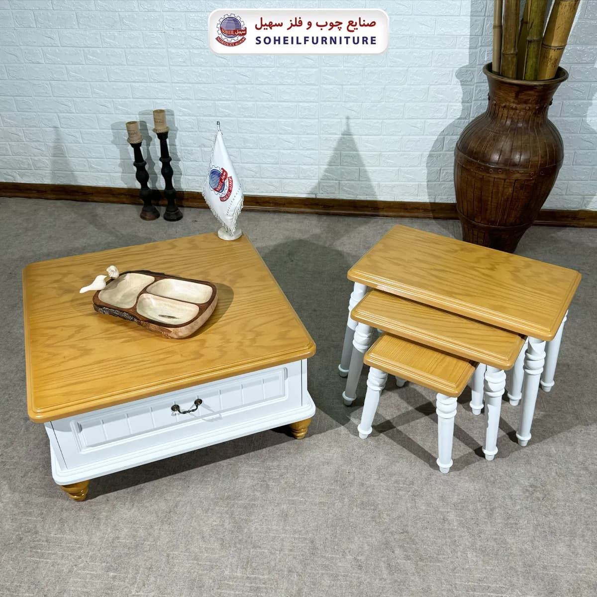 میز عسلی چوبی مدرن 3 تیکه مدل 140 سهیل — تصویر ۴