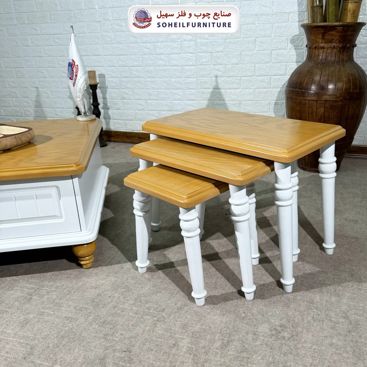 میز عسلی چوبی مدرن 3 تیکه مدل 140 سهیل — تصویر ۲