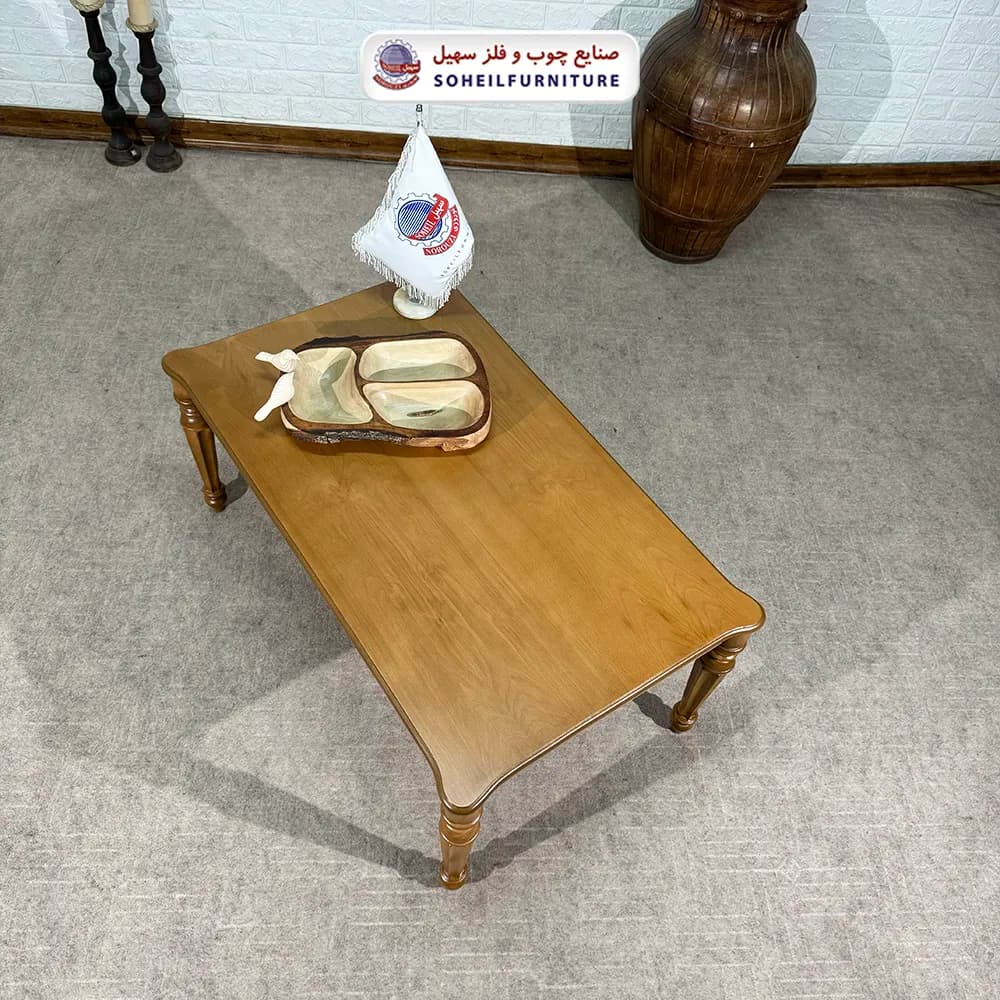 میز جلومبلی چوبی کلاسیک مدل الیکا سهیل (روکش چوب طبیعی) — تصویر ۵