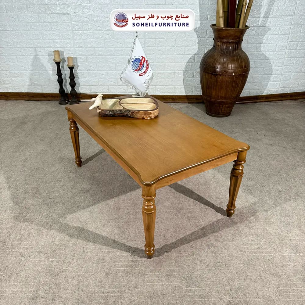 میز جلومبلی چوبی کلاسیک مدل الیکا سهیل (روکش چوب طبیعی)