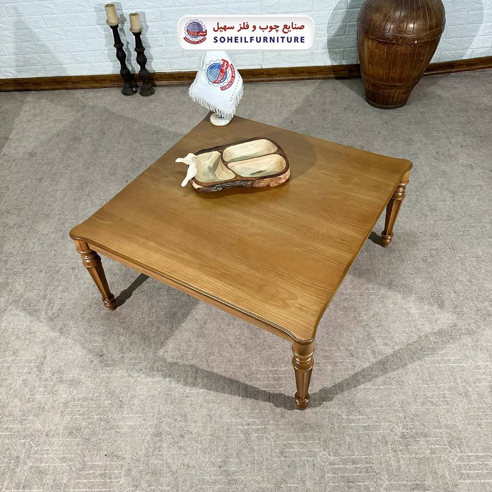میز جلومبلی چوبی کلاسیک مدل الیکا سهیل (روکش چوب طبیعی) — تصویر ۲