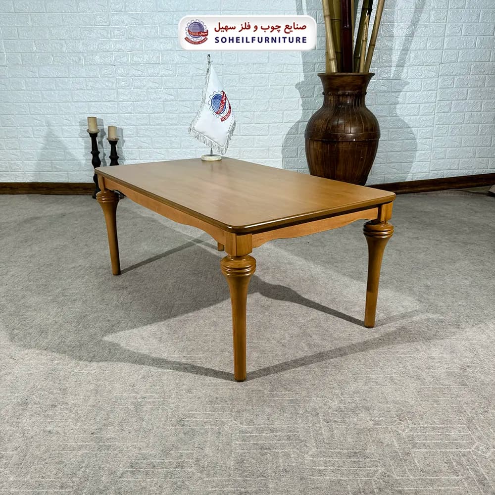 میز جلومبلی چوبی کلاسیک مدل شیپوری سهیل (روکش چوب طبیعی)