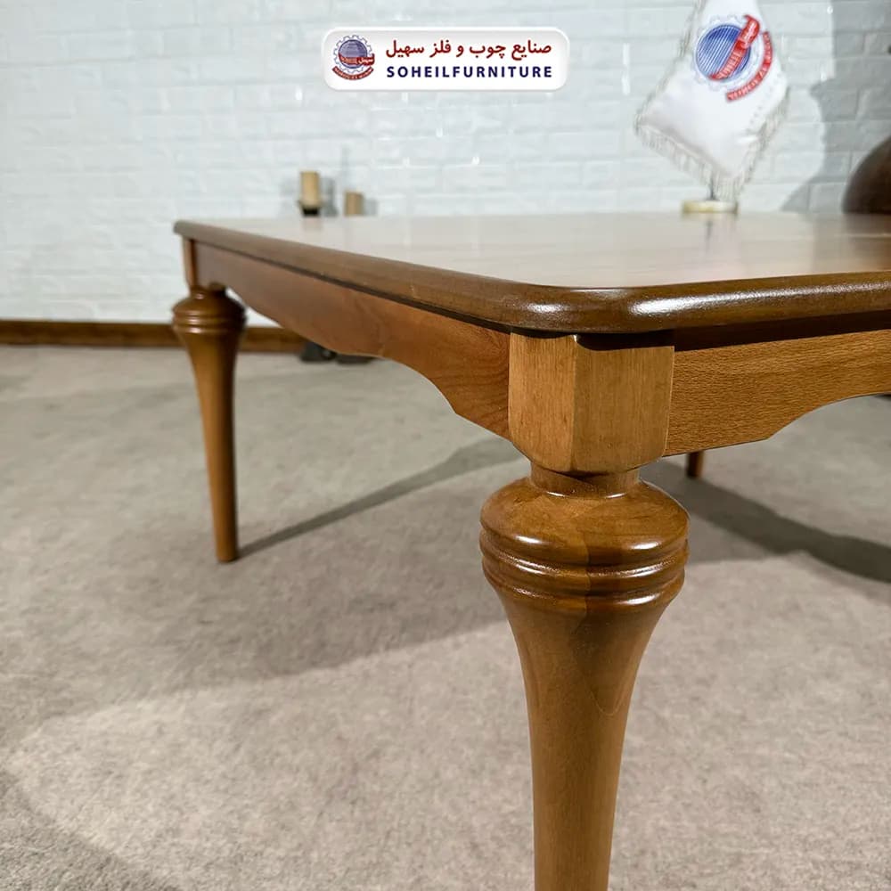 میز جلومبلی چوبی کلاسیک مدل شیپوری سهیل (روکش چوب طبیعی) — تصویر ۳