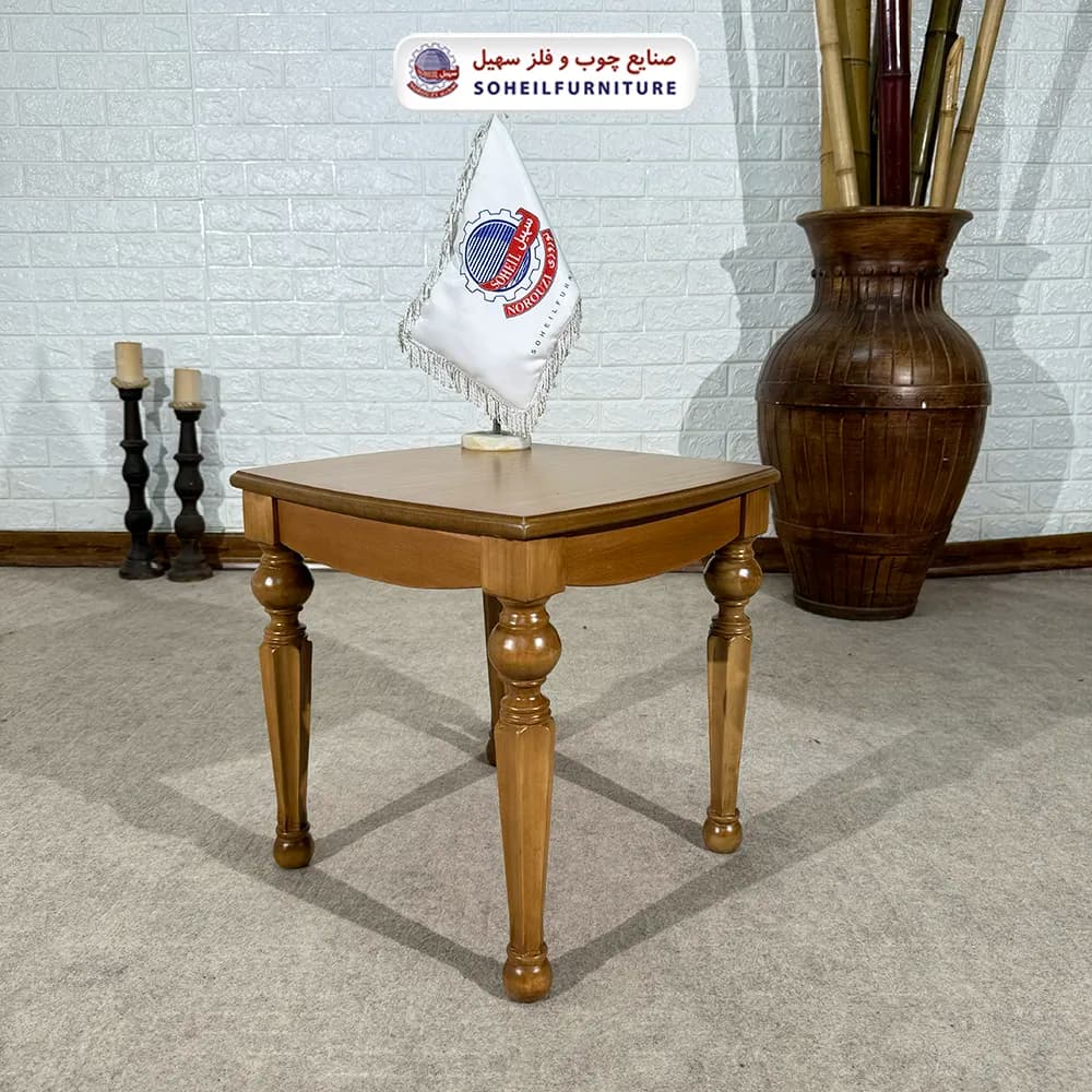 میز عسلی (بغل مبل) چوبی مدل راسان سهیل (روکش طبیعی چوب) — تصویر ۲