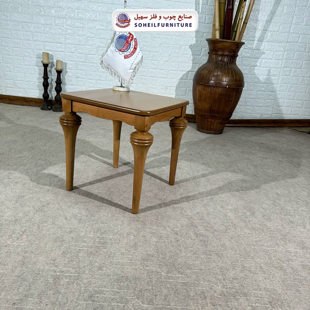 میز عسلی (بغل مبل) چوبی مدل شیپوری سهیل (روکش طبیعی چوب) — تصویر ۳