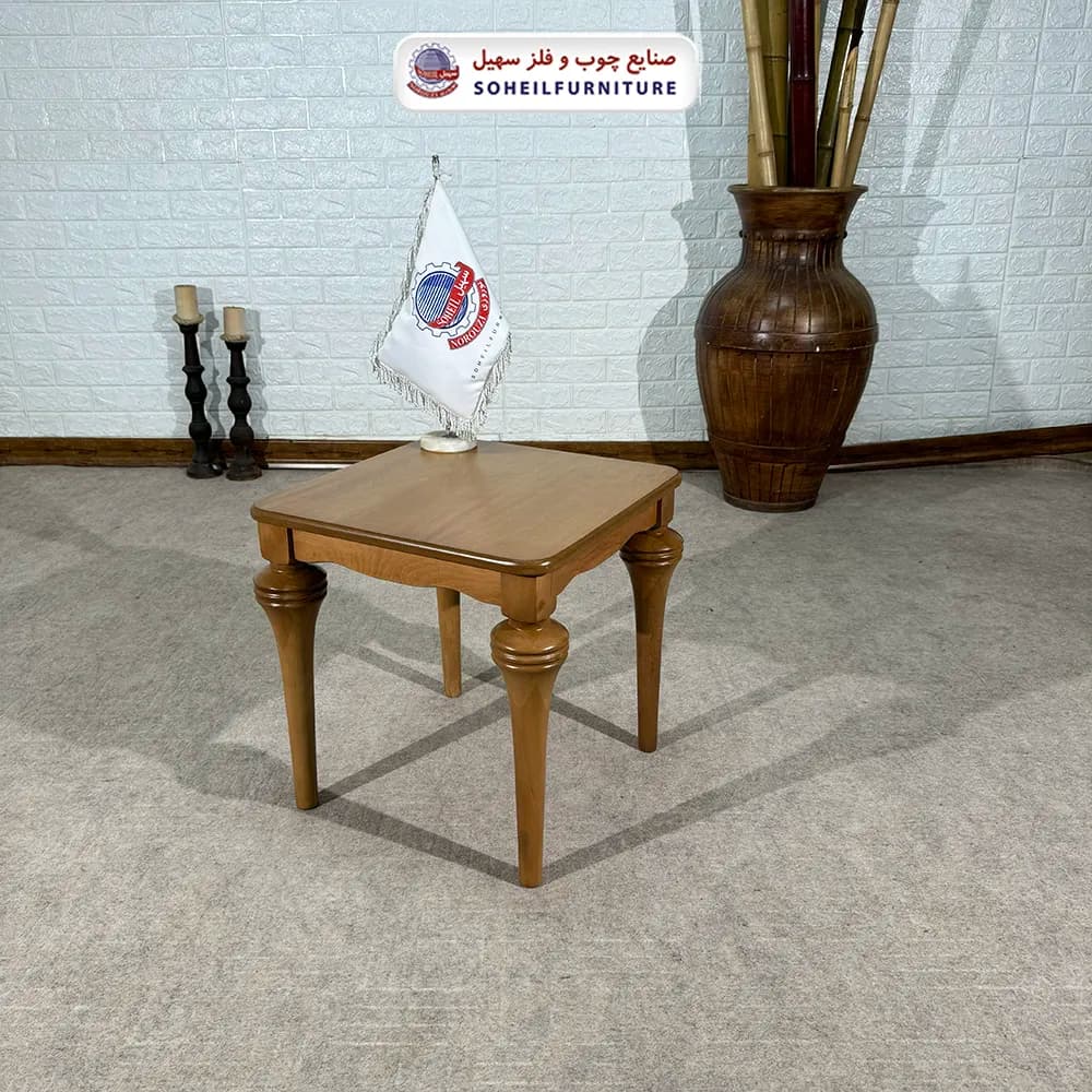 میز عسلی (بغل مبل) چوبی مدل شیپوری سهیل (روکش طبیعی چوب)