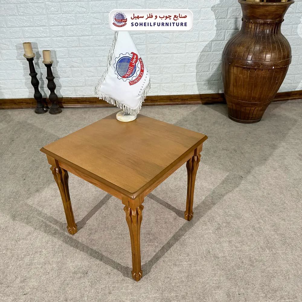 میز عسلی (بغل مبل) چوبی مدل شاه پسند سهیل (روکش طبیعی چوب) — تصویر ۲