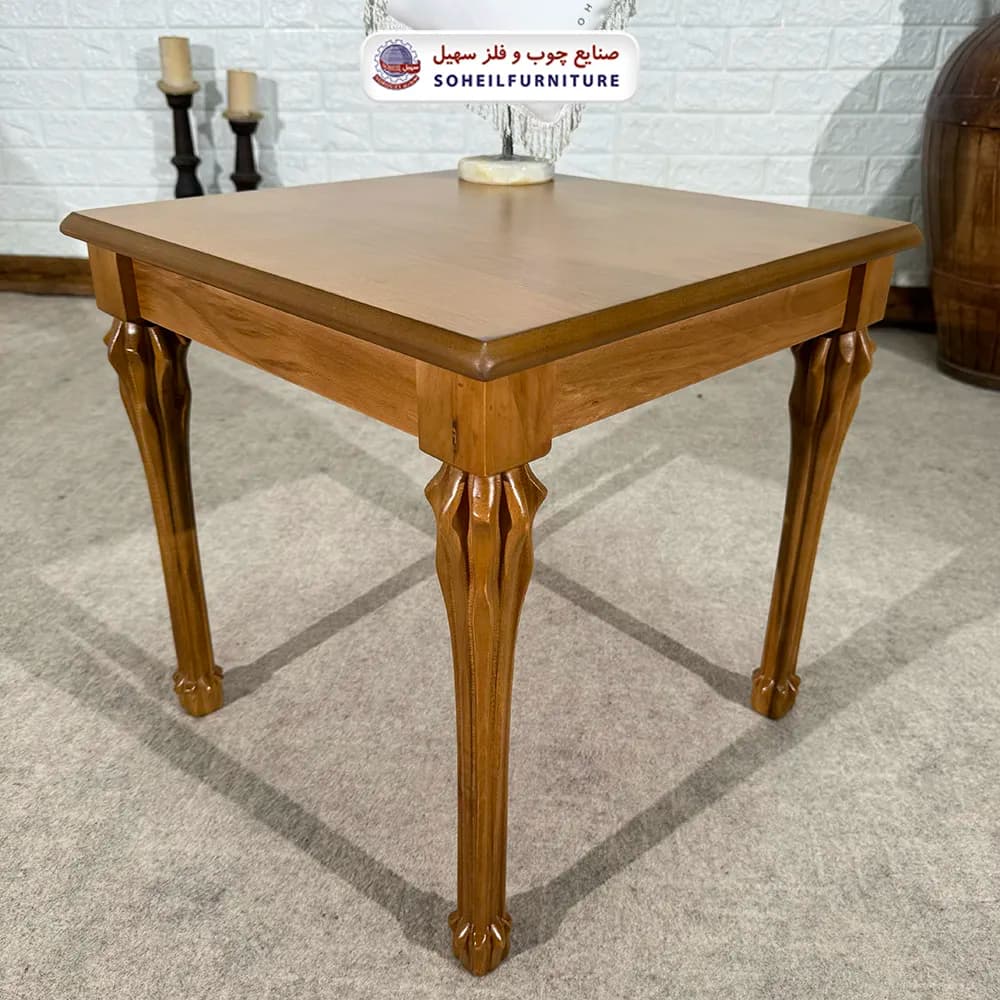 میز عسلی (بغل مبل) چوبی مدل شاه پسند سهیل (روکش طبیعی چوب) — تصویر ۴