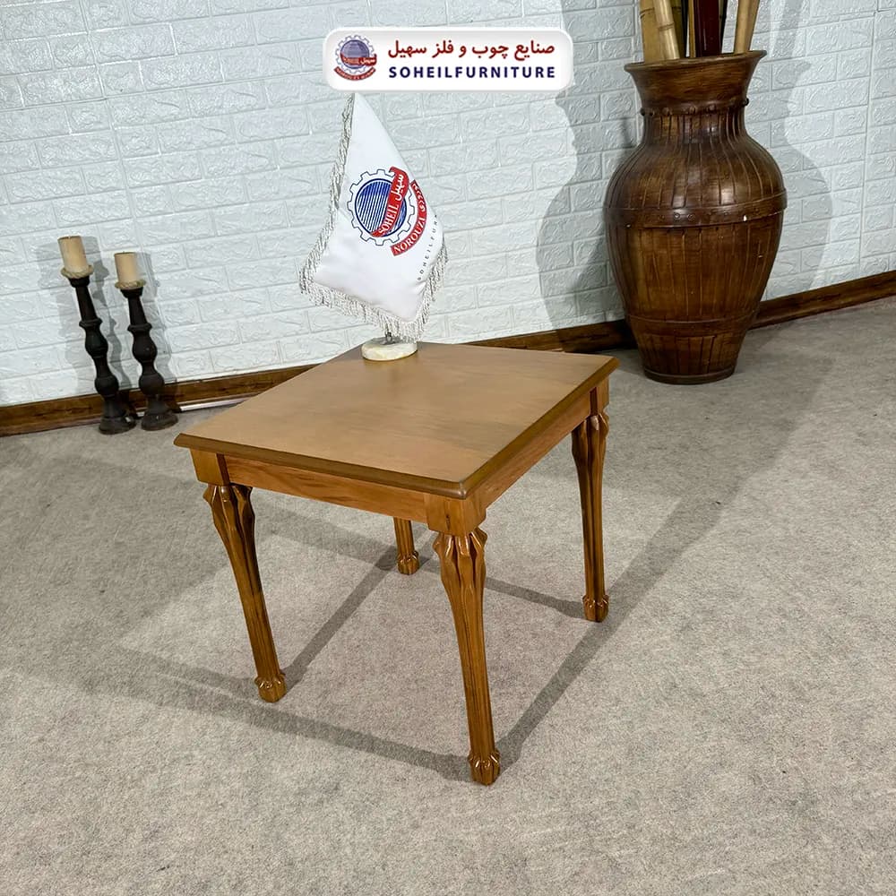 میز عسلی (بغل مبل) چوبی مدل شاه پسند سهیل (روکش طبیعی چوب)
