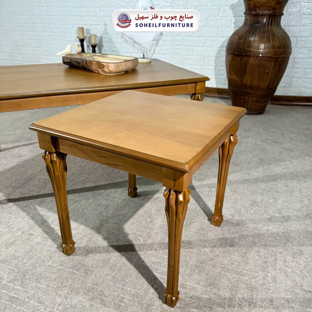 میز عسلی (بغل مبل) چوبی مدل شاه پسند سهیل (روکش طبیعی چوب) — تصویر ۵