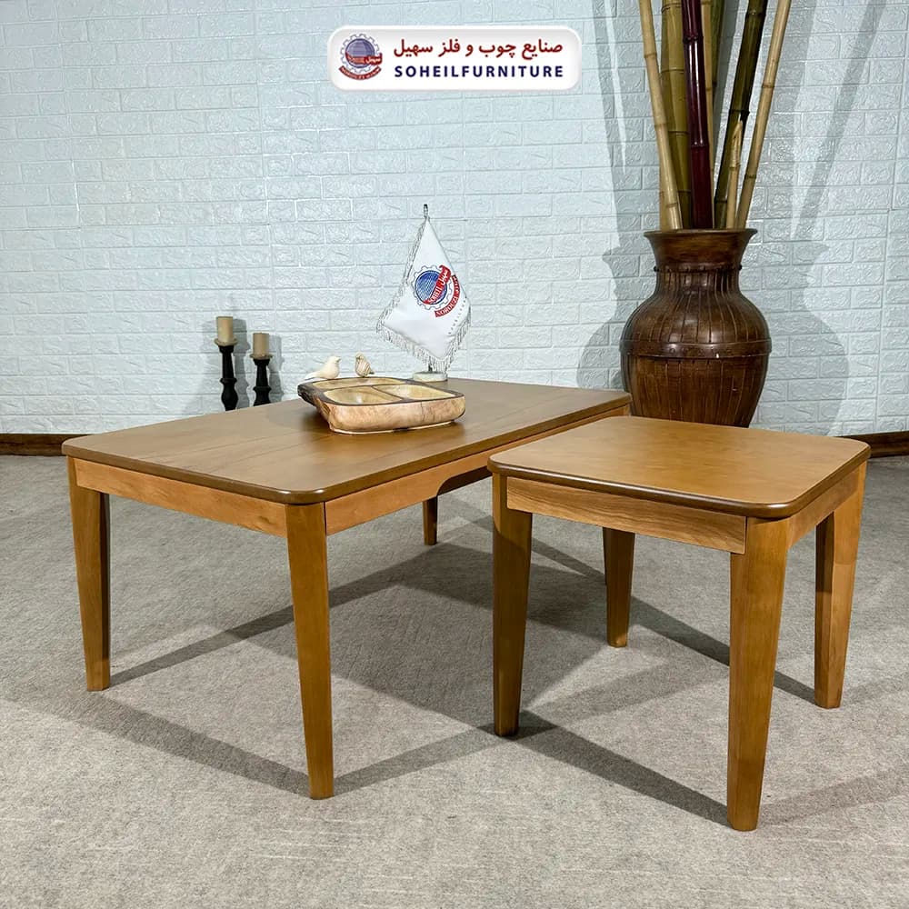 میز عسلی (بغل مبل) چوبی مدل پیکاسو سهیل (روکش طبیعی چوب) — تصویر ۵