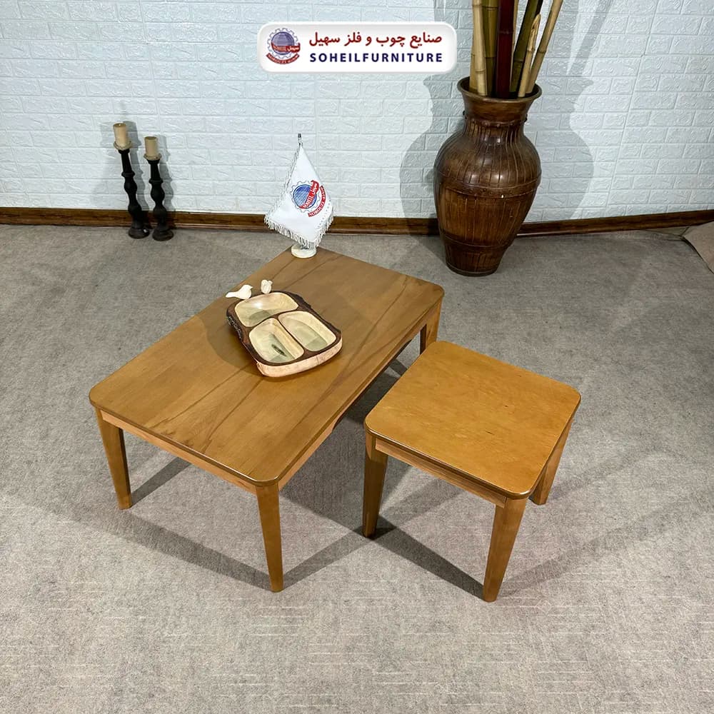 میز عسلی (بغل مبل) چوبی مدل پیکاسو سهیل (روکش طبیعی چوب) — تصویر ۳