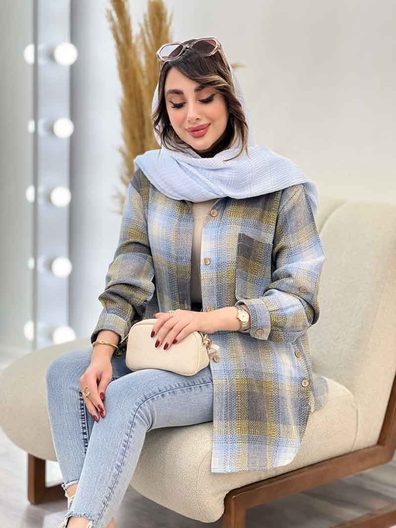 مانتو چهارخونه بغل سه دکمه مهرسا کد 5346 — تصویر ۳