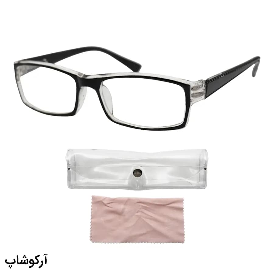 عینک مطالعه نزدیک بین نمره +2.00 با فریم مستطیلی شکل، مشکی رنگ و دسته فنردار مدل 746