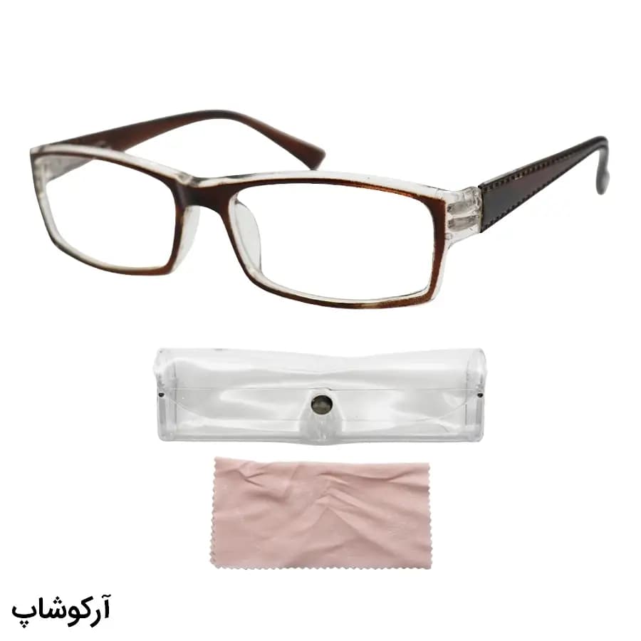 عینک مطالعه نزدیک بین نمره +1.50 با فریم مستطیلی شکل، قهوه‌ای رنگ و دسته فنردار مدل 746