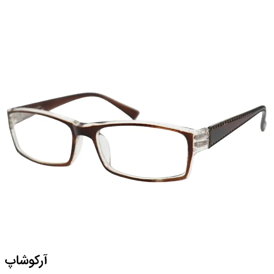 عینک مطالعه نزدیک بین نمره +1.50 با فریم مستطیلی شکل، قهوه‌ای رنگ و دسته فنردار مدل 746 — تصویر ۳