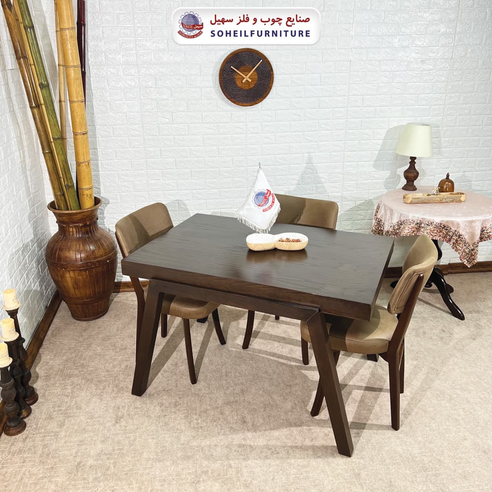 میز ناهارخوری چوبی 4نفره مدل هندسی سهیل (چوب سوپر راش گرجستان) — تصویر ۶