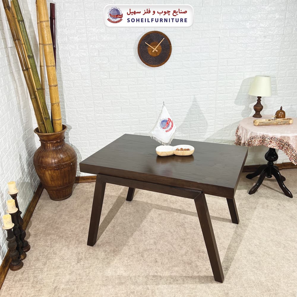 میز ناهارخوری چوبی 4نفره مدل هندسی سهیل (چوب سوپر راش گرجستان)