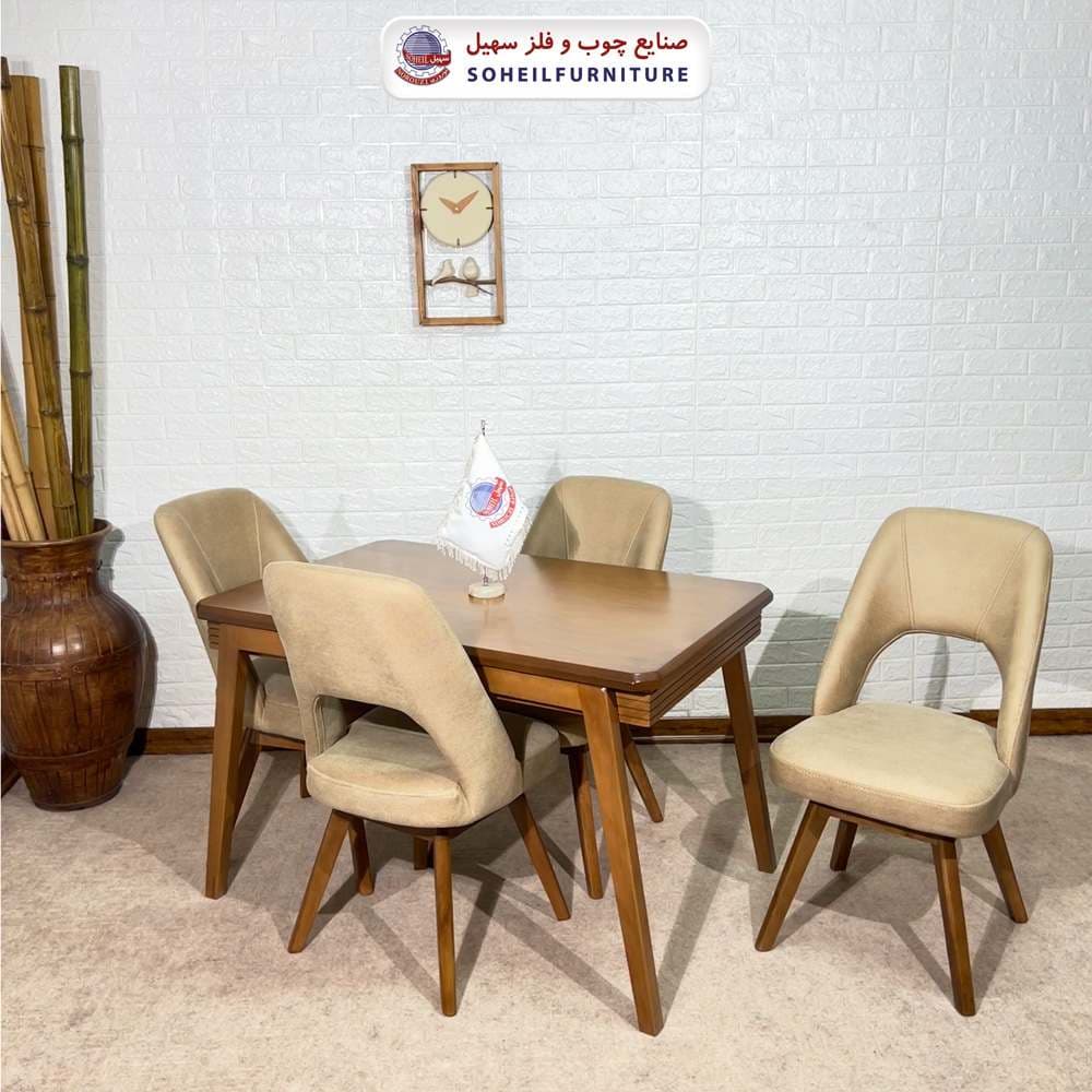 ست ناهارخوری چوبی 4نفره و 6نفره مدل کسری با صندلی تیانا سهیل — تصویر ۲