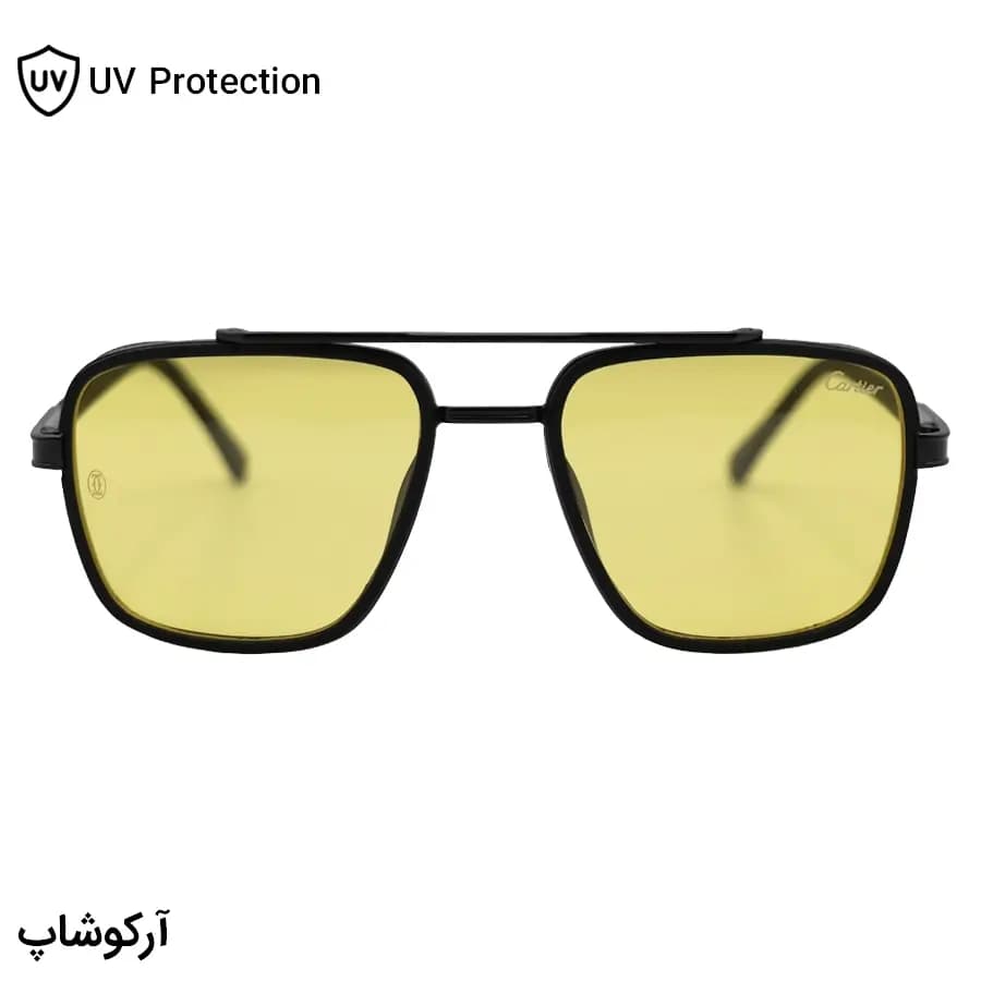 عینک دید در شب Cartier با فریم رنگ مشکی، شکل چندضلعی، لنز زرد و دسته سیم‌دار مدل 8052 — تصویر ۳