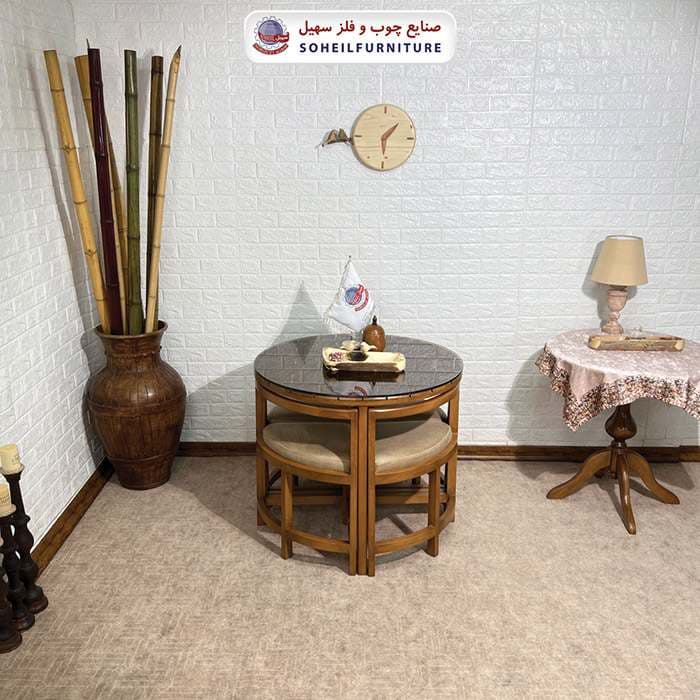 میز ناهارخوری کمجا 4نفره گرد روشن سهیل