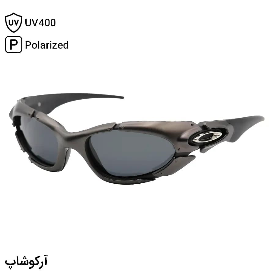 عینک آفتابی OAKLEY با فریم رنگ مشکی و نوک مدادی، لنز پلاریزه و دودی تیره به همراه پک اصلی مدل 9367