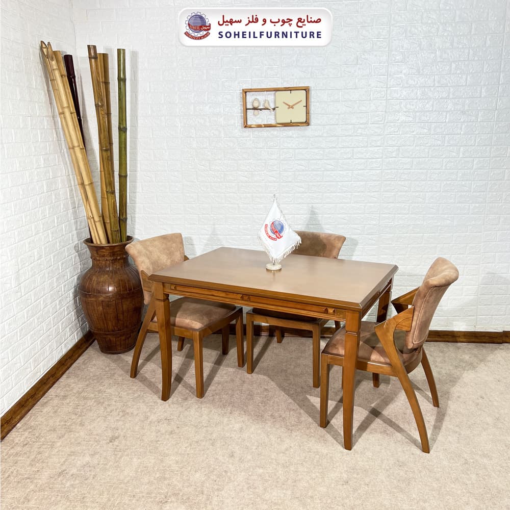 ست ناهارخوری چوبی 4نفره و 6نفره مدل فیفل با صندلی پیچک سهیل — تصویر ۴