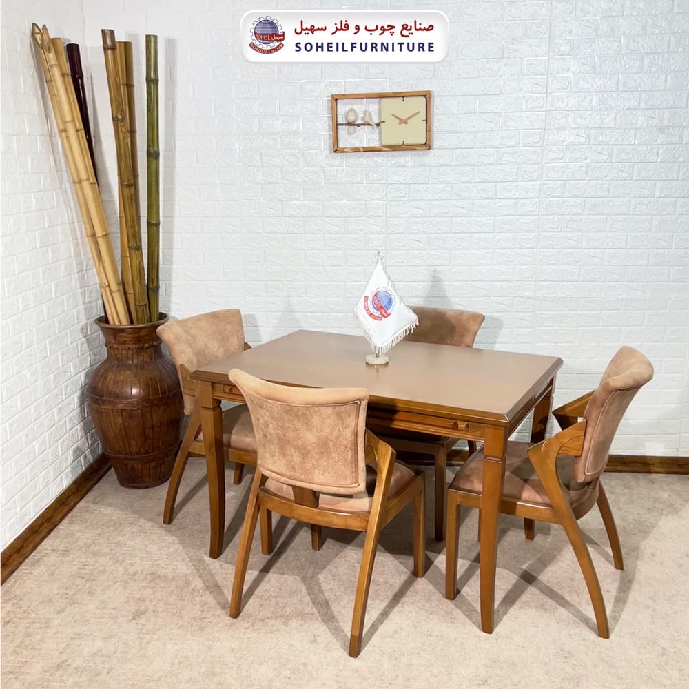 ست ناهارخوری چوبی 4نفره و 6نفره مدل فیفل با صندلی پیچک سهیل — تصویر ۳