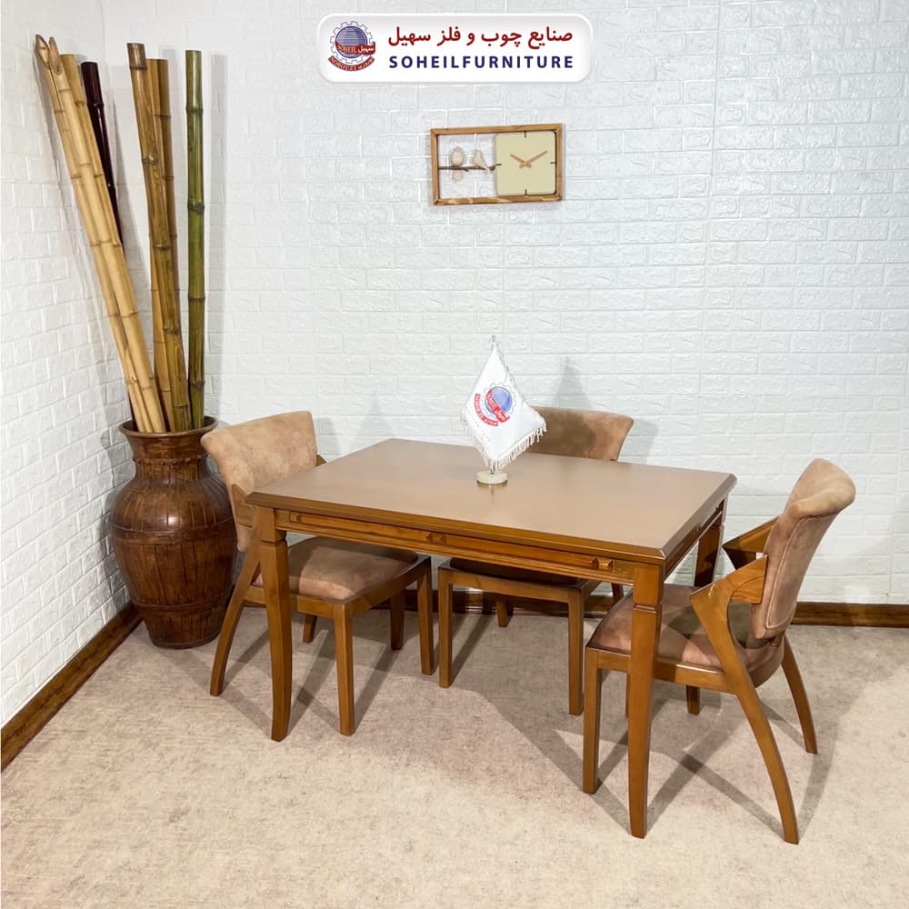 ست ناهارخوری چوبی 4نفره و 6نفره مدل فیفل با صندلی پیچک سهیل — تصویر ۵