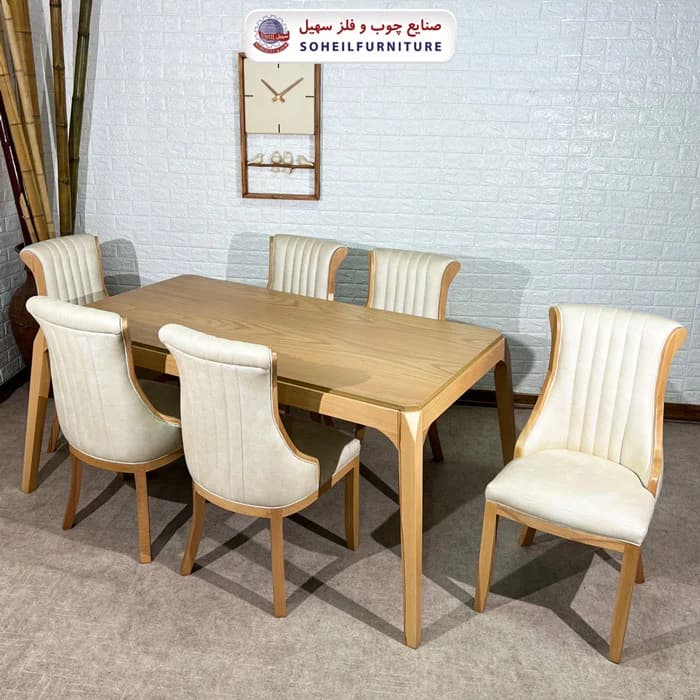 ست ناهارخوری چوبی ۴نفره و ۶نفره بارسلون و صندلی لاله سهیل — تصویر ۴