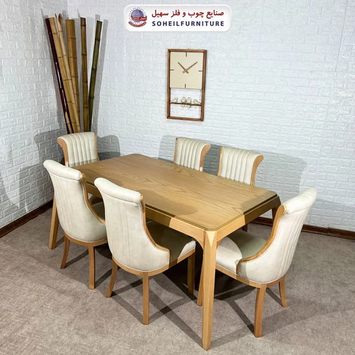 ست ناهارخوری چوبی ۴نفره و ۶نفره بارسلون و صندلی لاله سهیل — تصویر ۲