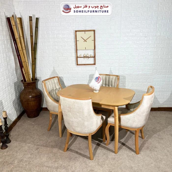 ست ناهارخوری چوبی ۴نفره و ۶نفره بوگاتی و صندلی آریز سهیل — تصویر ۲