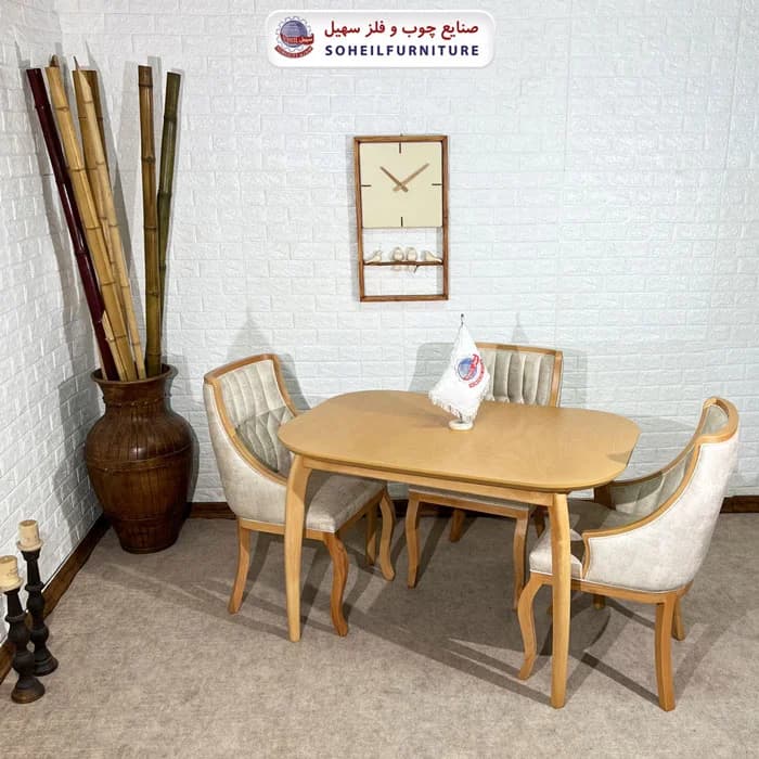 ست ناهارخوری چوبی ۴نفره و ۶نفره بوگاتی و صندلی آریز سهیل — تصویر ۸