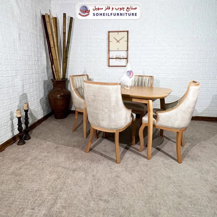 ست ناهارخوری چوبی ۴نفره و ۶نفره بوگاتی و صندلی آریز سهیل — تصویر ۳