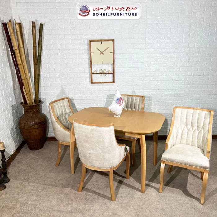 ست ناهارخوری چوبی ۴نفره و ۶نفره بوگاتی و صندلی آریز سهیل