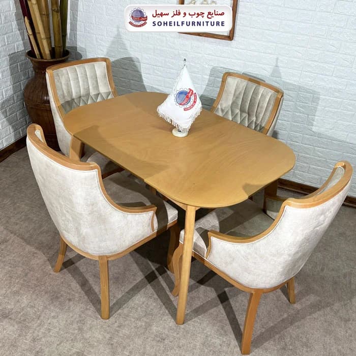 ست ناهارخوری چوبی ۴نفره و ۶نفره بوگاتی و صندلی آریز سهیل — تصویر ۶