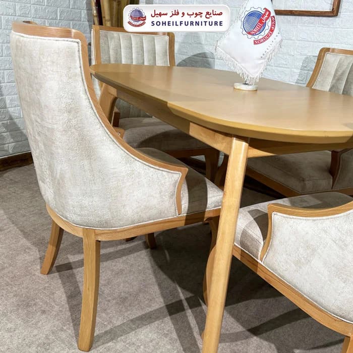 ست ناهارخوری چوبی ۴نفره و ۶نفره بوگاتی و صندلی آریز سهیل — تصویر ۵