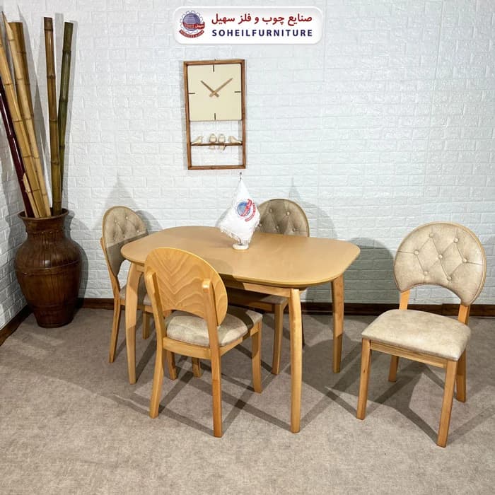 ست ناهارخوری چوبی ۴نفره و ۶نفره بوگاتی و صندلی ناخنی سهیل