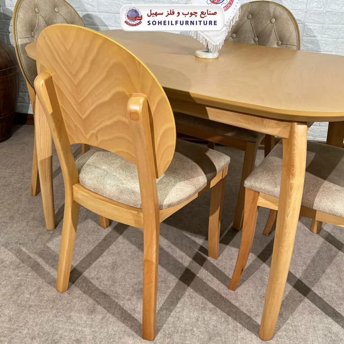 ست ناهارخوری چوبی ۴نفره و ۶نفره بوگاتی و صندلی ناخنی سهیل — تصویر ۶