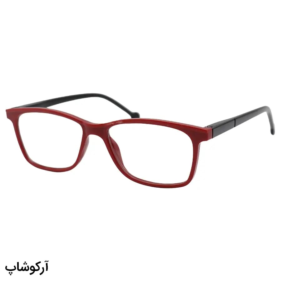عینک مطالعه نزدیک بین نمره +1.50 با فریم مستطیلی، رنگ قرمز، دسته مشکی و فنردار مدل 17-2