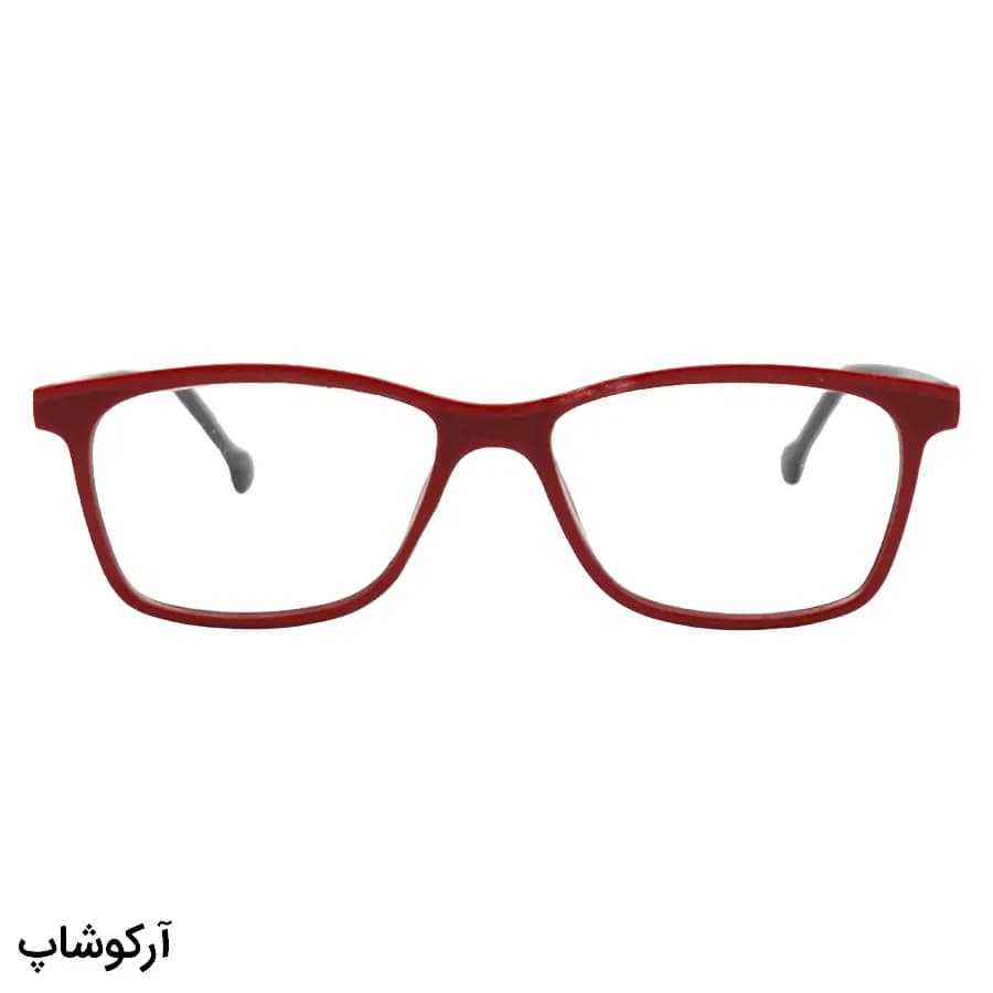 عینک مطالعه نزدیک بین نمره +1.50 با فریم مستطیلی، رنگ قرمز، دسته مشکی و فنردار مدل 17-2 — تصویر ۲